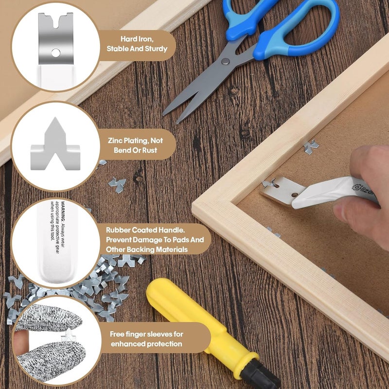 lizenoz White Glazier Point Driver Tool with 200 Glazing Points & 2 Finger Cots - for Framing Glass, Pictures, Cross Stitch - Rust-Resistant Iron/Zinc Push Points, Easy-Grip Handle - Image 3